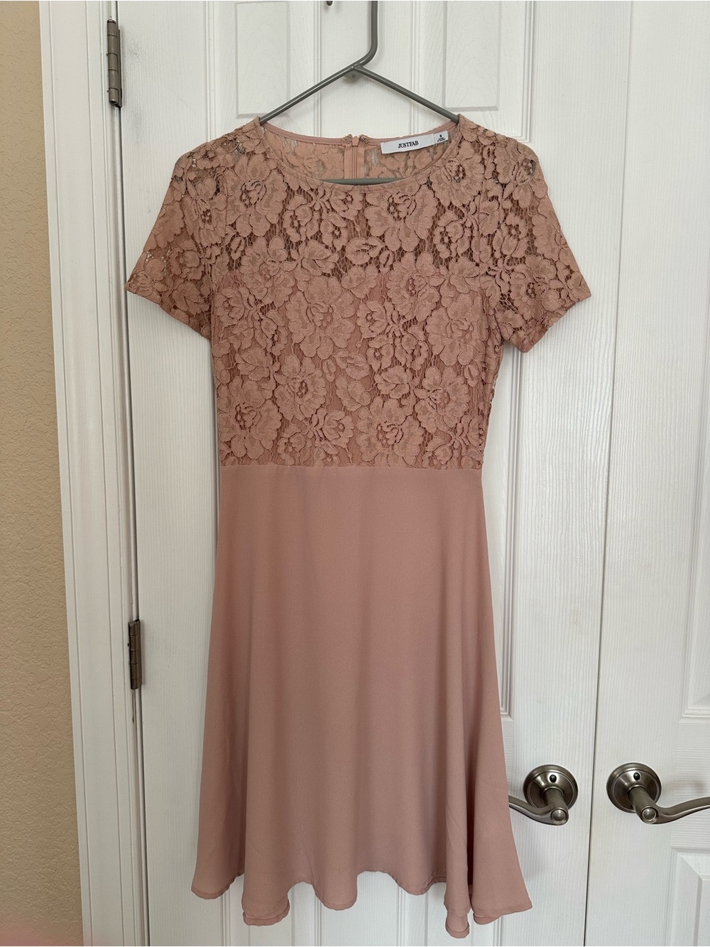 JustFab Dusty Rose Lace Fit & Flare Dress